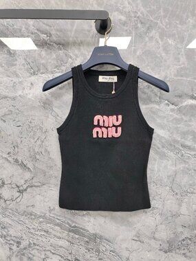 Miu Miu | Tops | Miu Miu Navy Ribbed Tank With White Logo | Poshmark